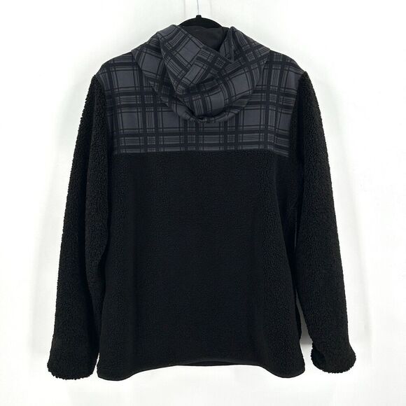 ADIDAS Men's Adicross Black Gray Plaid Sherpa Fleece Hooded Sweatshirt Medium - Picture 3 of 7